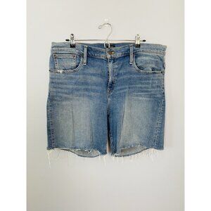 J. Crew Factory Denim Shorts Women's 33 Raw Hem High Rise Stretch Medium Wash